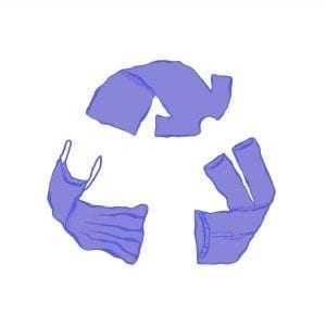 A recycle symbol made of purple clothes