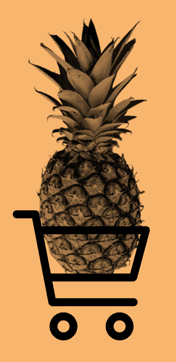 a pineapple in a shopping cart